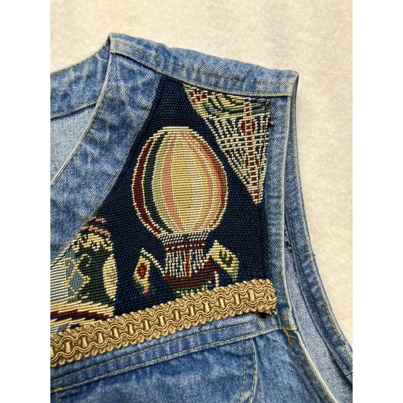 Bentley Arbuckle Womens Denim Vest Hot Air Balloon Tapestry Patchwork Button Up - Picture 2 of 5
